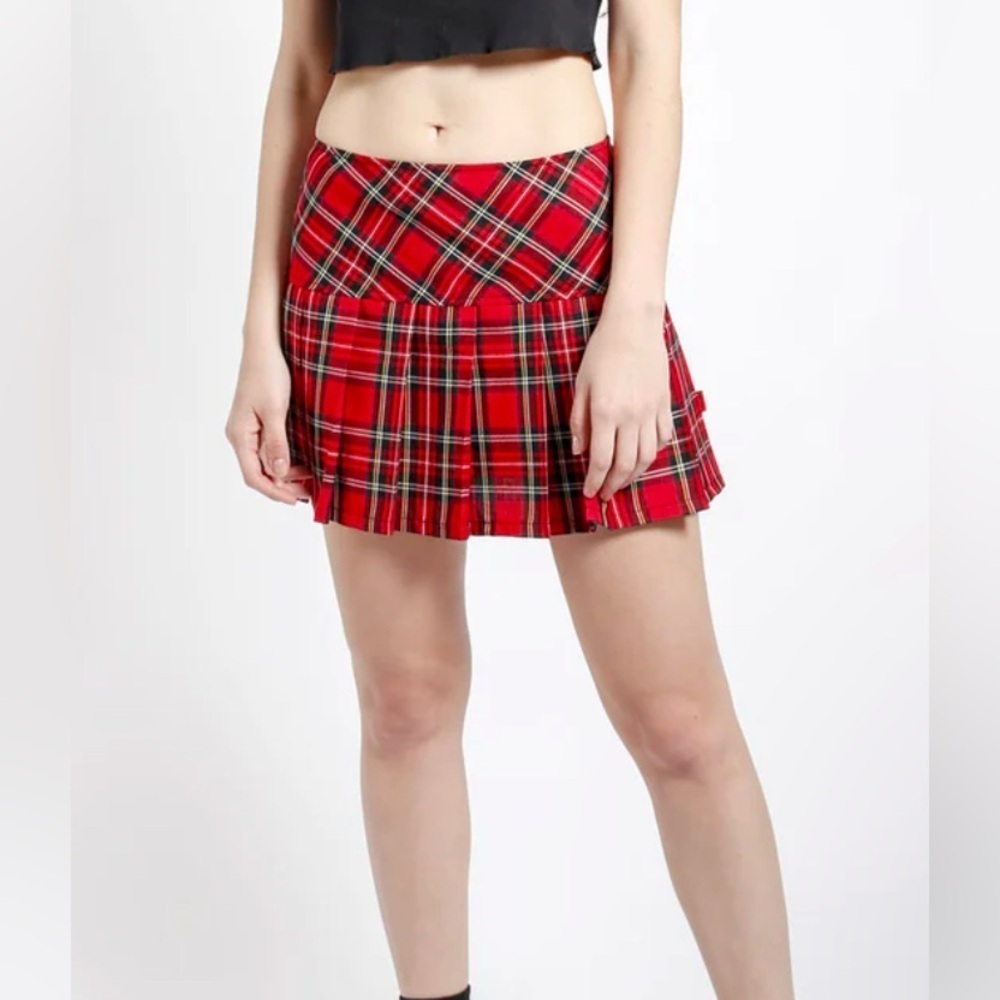 Y2K Royal Bones Mall Goth Red Plaid Pleated Mini Skirt